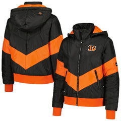 Cincinnati Bengals The Wild Collective Women's Puffer Full-Zip Hoodie - Black Hoodies