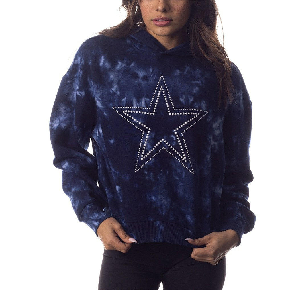 Dallas Cowboys The Wild Collective Women's Tie-Dye Cropped Pullover Hoodie - Navy Hoodies