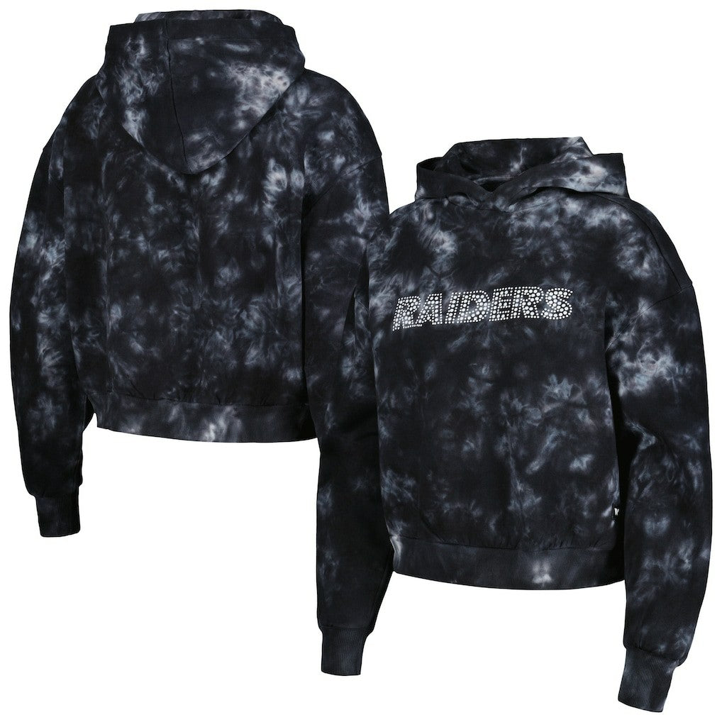 Las Vegas Raiders The Wild Collective Women's Tie-Dye Cropped Pullover Hoodie - Black Hoodies