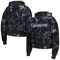 Las Vegas Raiders The Wild Collective Women's Tie-Dye Cropped Pullover Hoodie - Black Hoodies