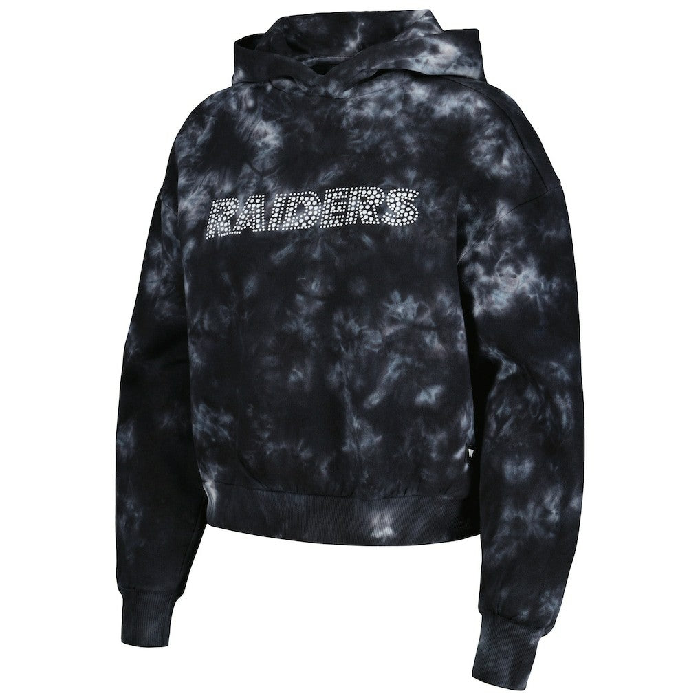 Las Vegas Raiders The Wild Collective Women's Tie-Dye Cropped Pullover Hoodie - Black Hoodies