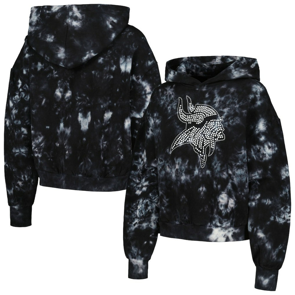 Minnesota Vikings The Wild Collective Women's Tie-Dye Cropped Pullover Hoodie - Black Hoodies