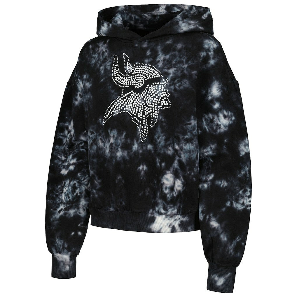 Minnesota Vikings The Wild Collective Women's Tie-Dye Cropped Pullover Hoodie - Black Hoodies