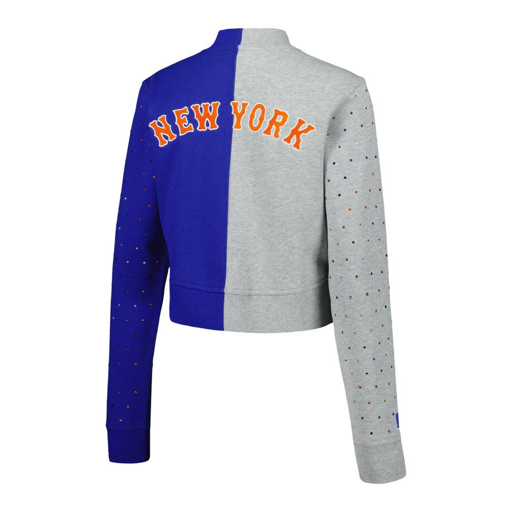 New York Mets Terez Women's Cropped Button-Up Cardigan - Gray/Royal