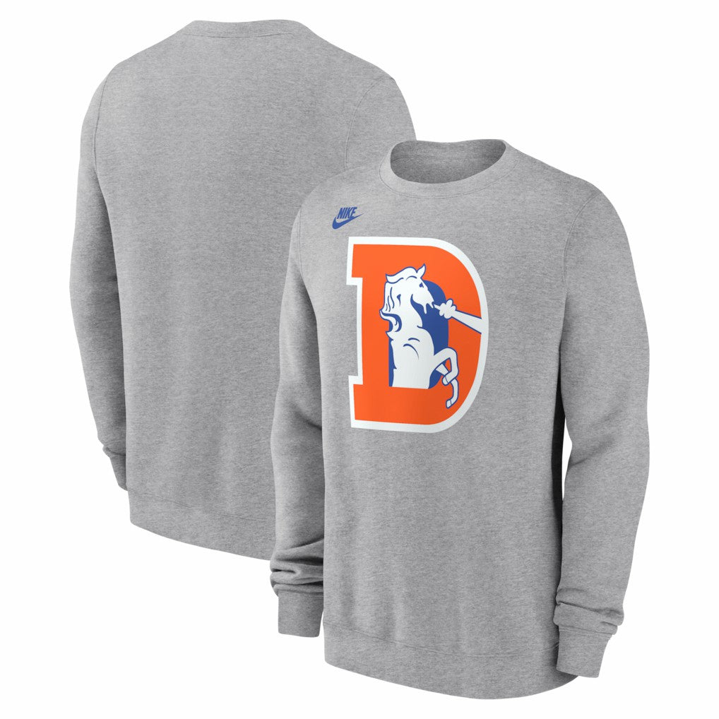 Denver Broncos D Horse Logo Club Sweatshirt - Heather Gray Sweatshirts