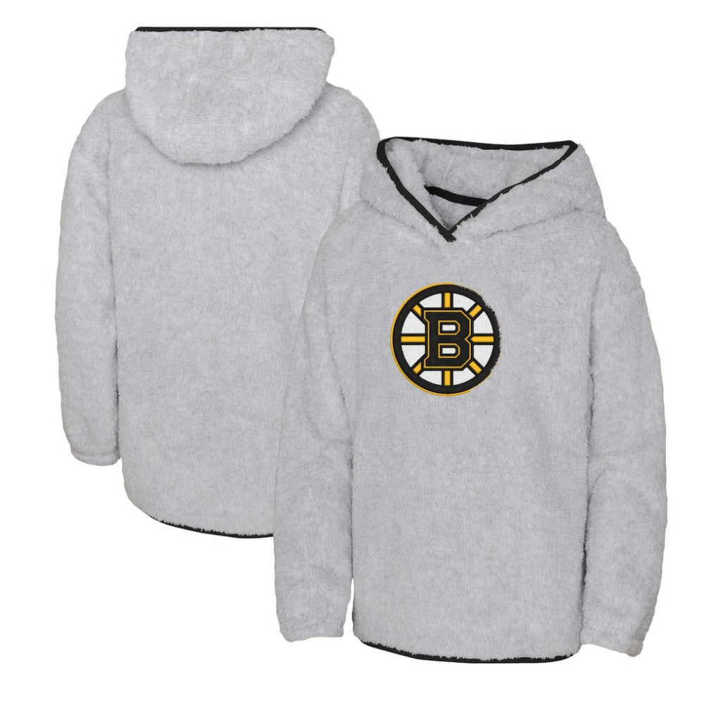 Boston Bruins Girls Youth Ultimate Teddy Fleece Pullover Hoodie - Heather Gray | US 200189122