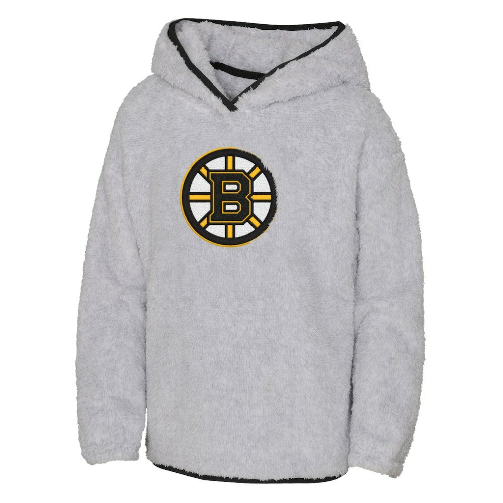 Boston Bruins Girls Youth Ultimate Teddy Fleece Pullover Hoodie - Heather Gray | US 200189122