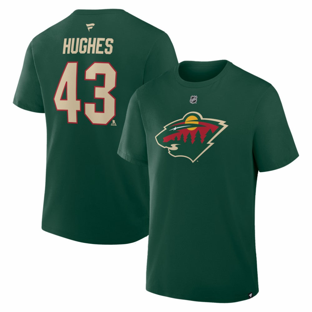 Quinn Hughes Minnesota Wild Fanatics Authentic Stack Name & Number T-Shirt - Green | US 2001893904