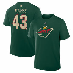 Quinn Hughes Minnesota Wild Fanatics Authentic Stack Name & Number T-Shirt - Green | US 2001893904