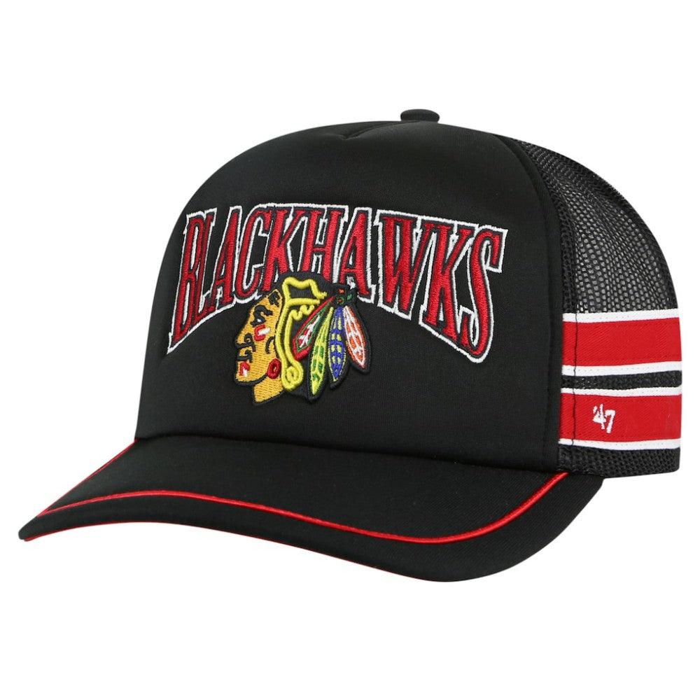 Chicago Blackhawks '47 Sideband Stripes Trucker Snapback Hat - Black | US 200189407