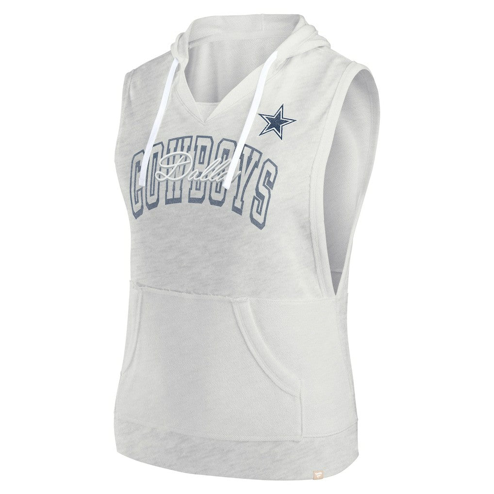 Dallas Cowboys Women's Lounge Script Sleeveless V-Neck Pullover Hoodie - Oatmeal Hoodies