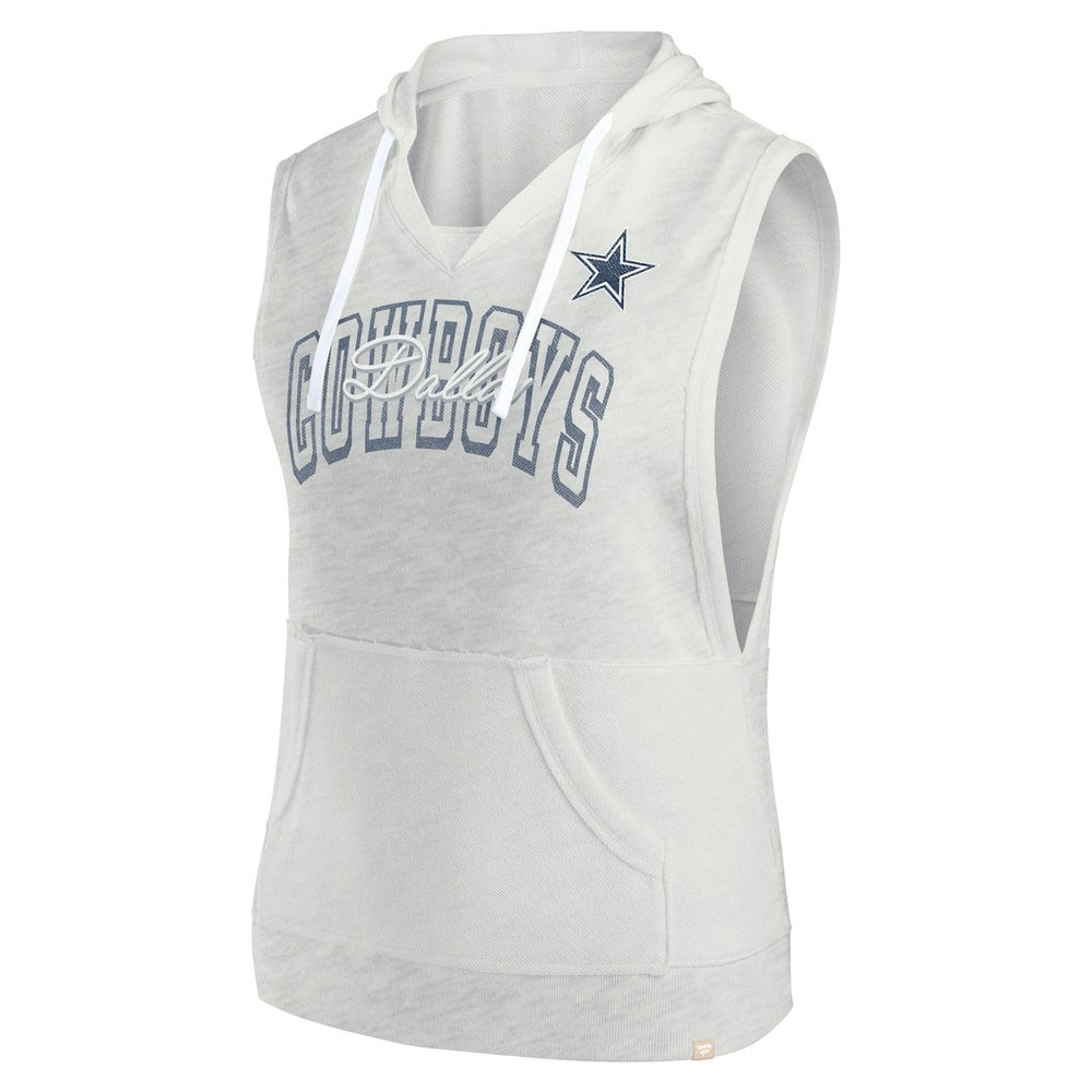 Dallas Cowboys Women's Lounge Script Sleeveless V-Neck Pullover Hoodie - Oatmeal Hoodies