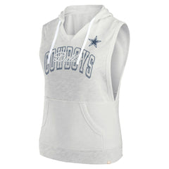 Dallas Cowboys Women's Lounge Script Sleeveless V-Neck Pullover Hoodie - Oatmeal Hoodies