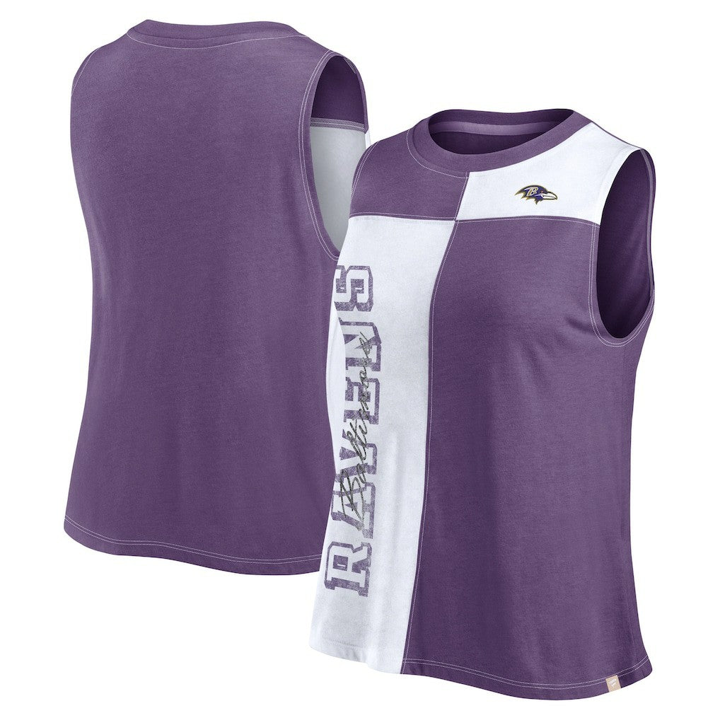 Baltimore Ravens FanaticsWomen's Script Color Block Tank Top - Purple/White Tops