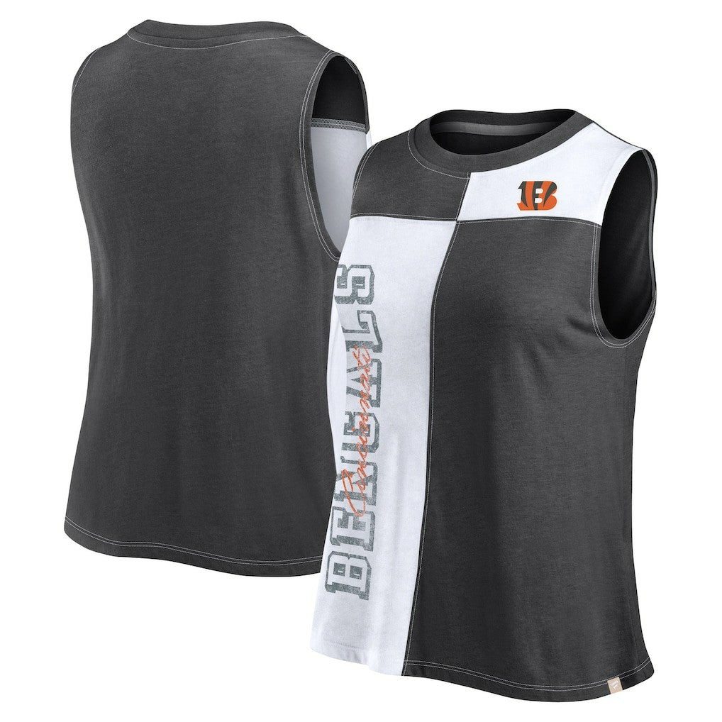 Cincinnati Bengals FanaticsWomen's Script Color Block Tank Top - Black/White Tops