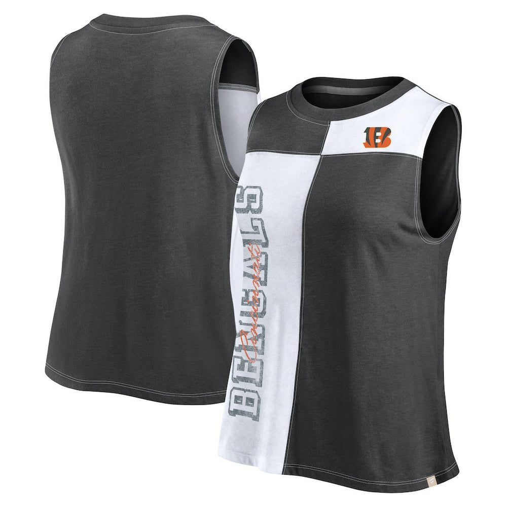 Cincinnati Bengals FanaticsWomen's Script Color Block Tank Top - Black/White Tops