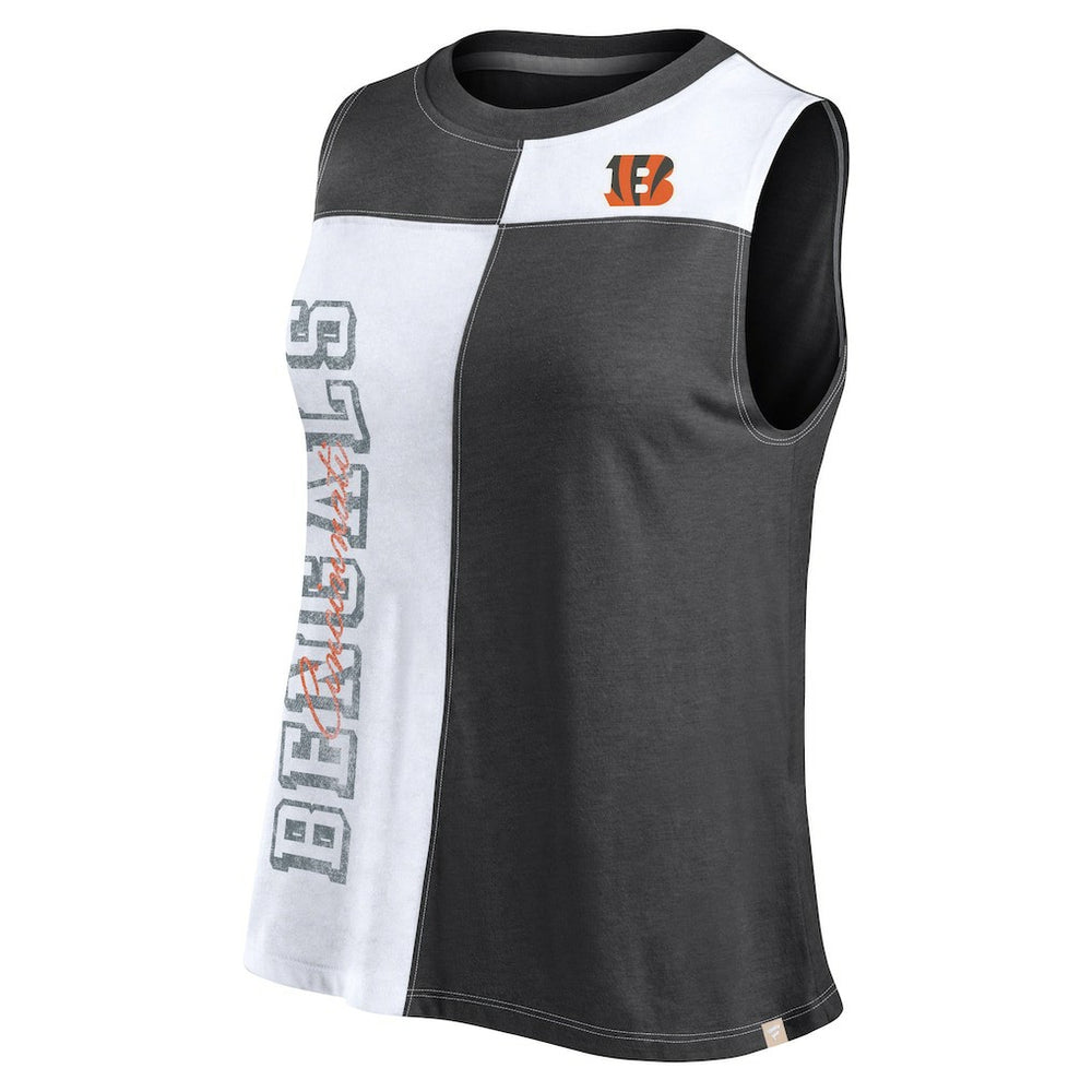 Cincinnati Bengals FanaticsWomen's Script Color Block Tank Top - Black/White Tops