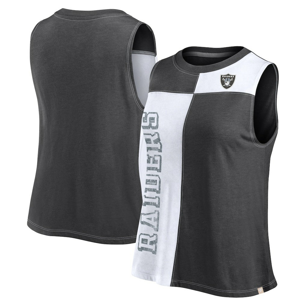 Las Vegas Raiders FanaticsWomen's Script Color Block Tank Top - Black/White Tops