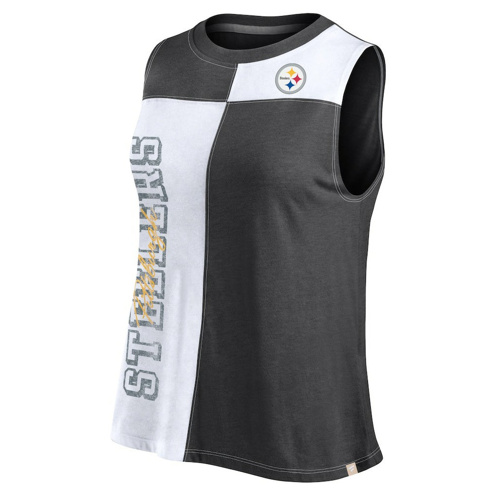 Pittsburgh Steelers FanaticsWomen's Script Color Block Tank Top - Black/White Tops