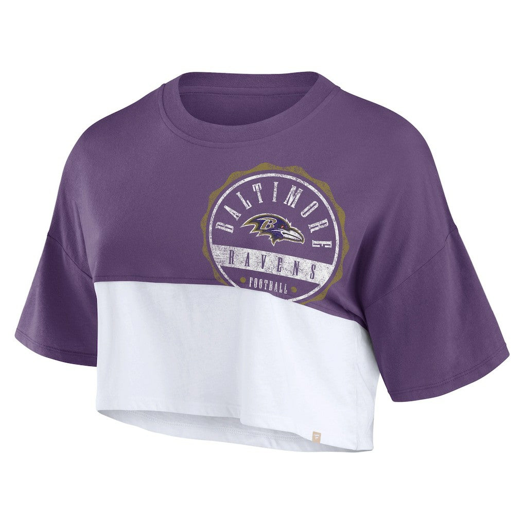 Baltimore Ravens Women's Boxy Color Split Cropped T-Shirt - Purple/White T-shirts