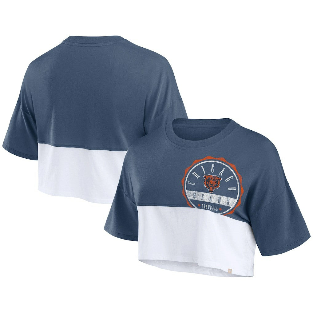 Chicago Bears Women's Boxy Color Split Cropped T-Shirt - Navy/White T-shirts