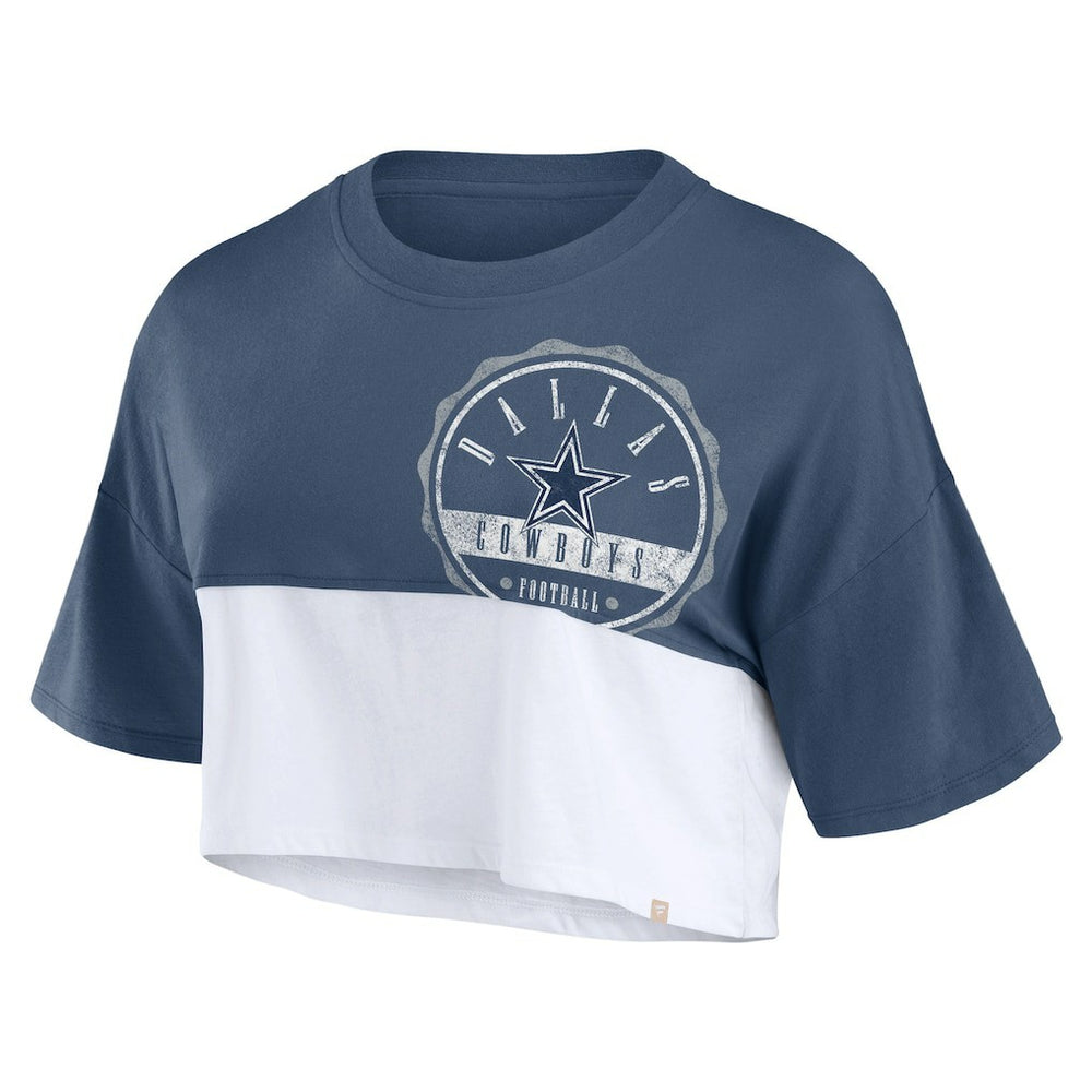 Dallas Cowboys Women's Boxy Color Split Cropped T-Shirt - Navy/White T-shirts