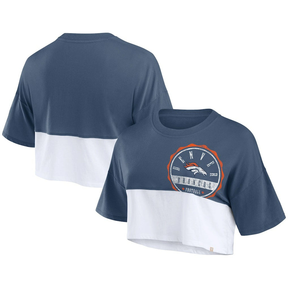 Denver Broncos Women's Boxy Color Split Cropped T-Shirt - Navy/White T-shirts