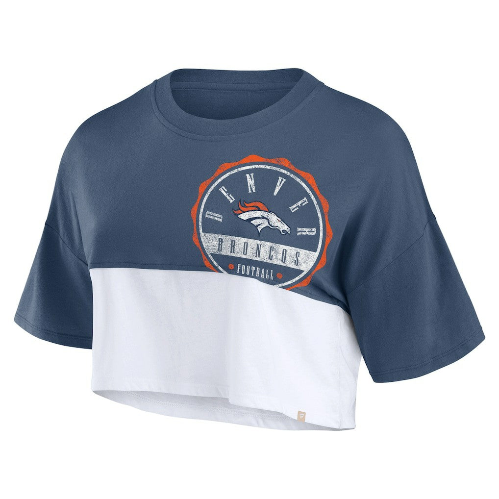 Denver Broncos Women's Boxy Color Split Cropped T-Shirt - Navy/White T-shirts