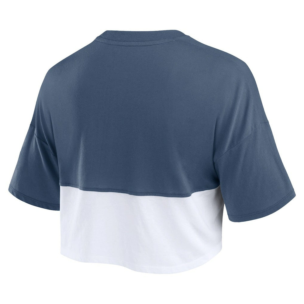 Denver Broncos Women's Boxy Color Split Cropped T-Shirt - Navy/White T-shirts