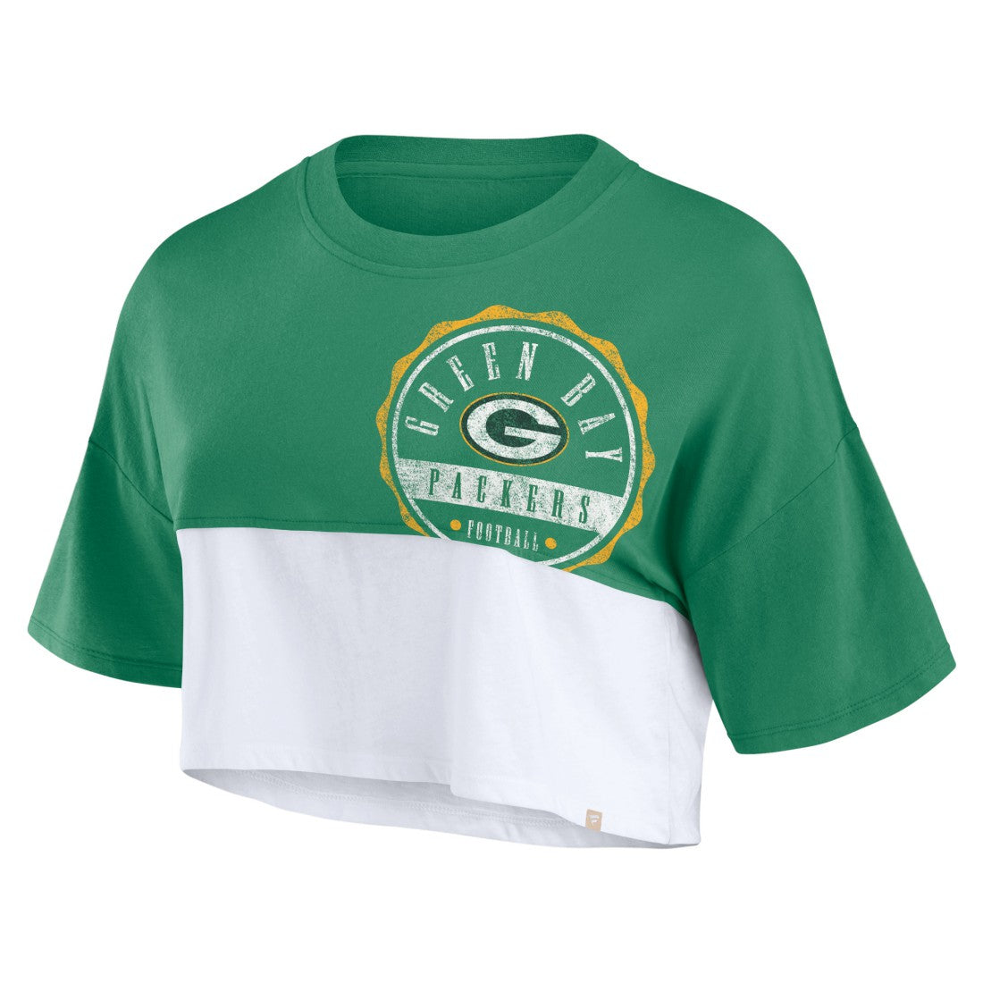 Green Bay Packers Women's Boxy Color Split Cropped T-Shirt - Green/White T-shirts