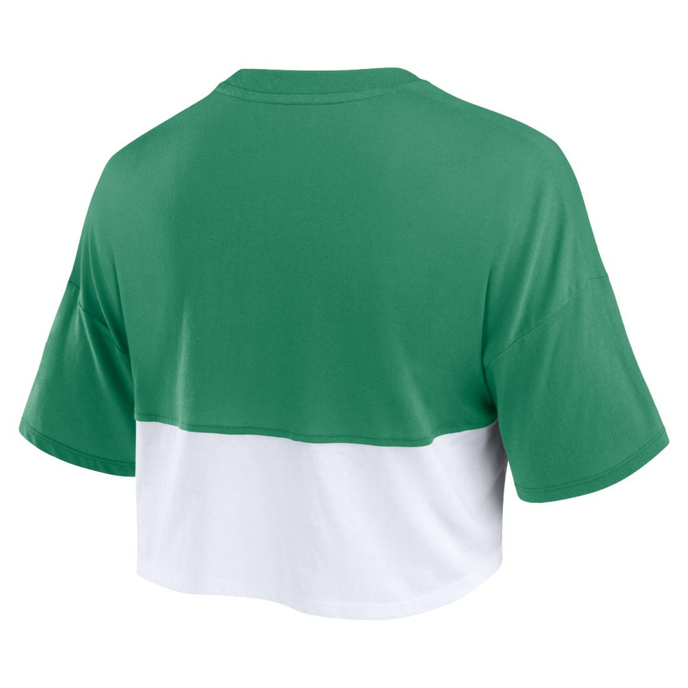 Green Bay Packers Women's Boxy Color Split Cropped T-Shirt - Green/White T-shirts