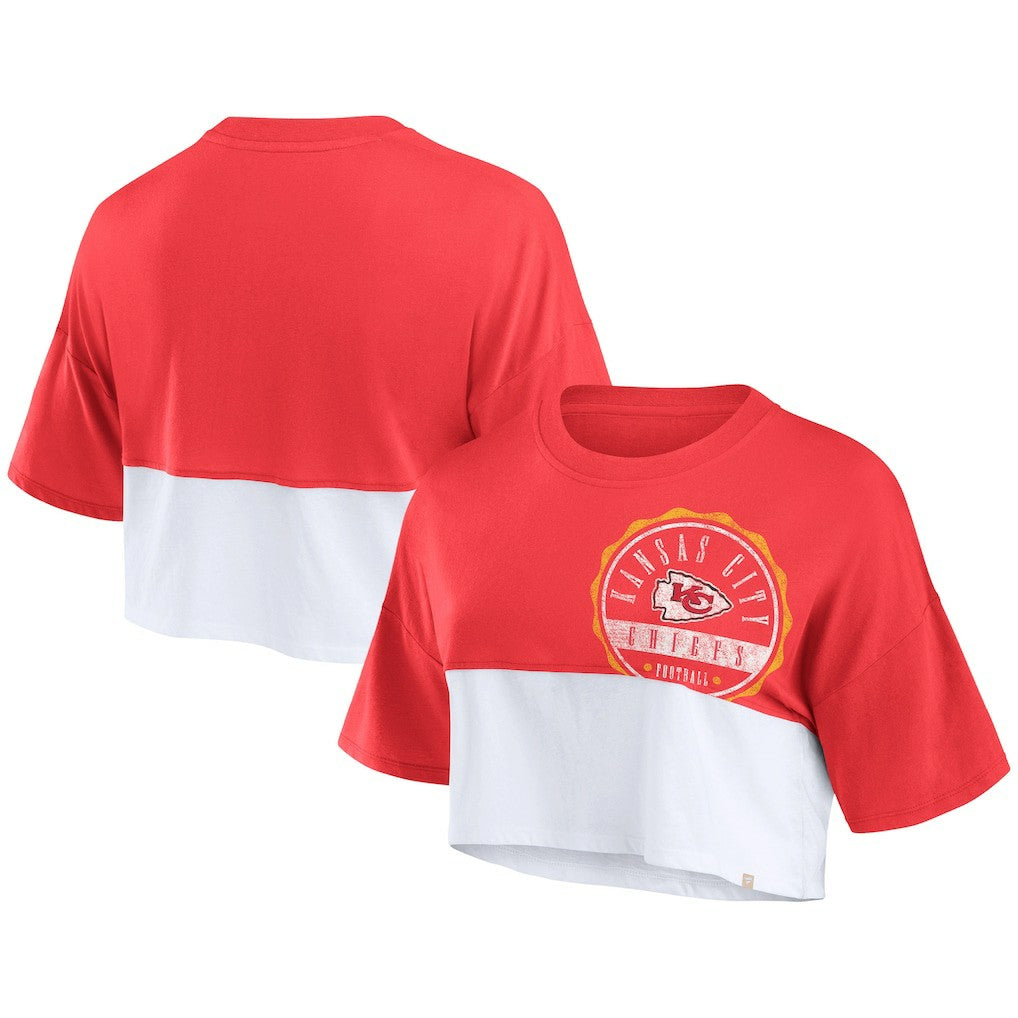 Kansas City Chiefs Women's Boxy Color Split Cropped T-Shirt - Red/White T-shirts