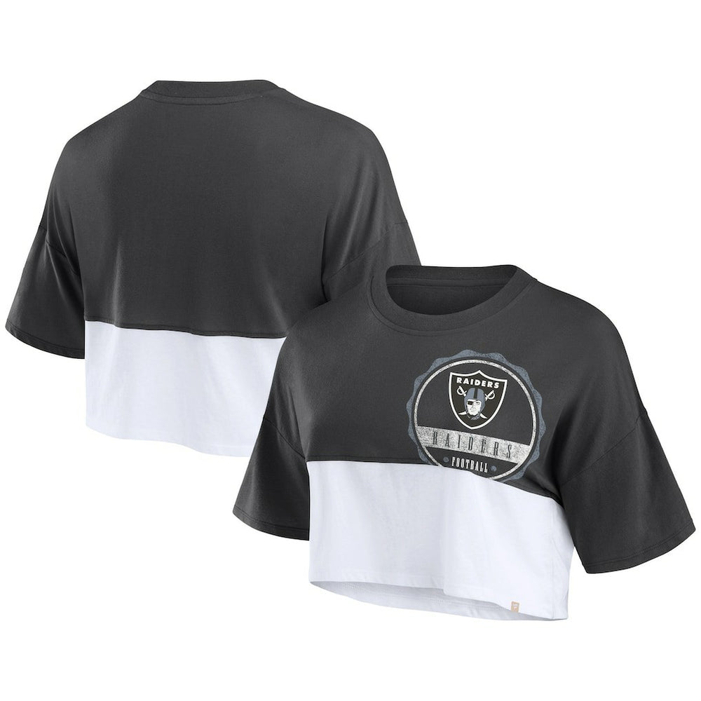 Las Vegas Raiders Women's Boxy Color Split Cropped T-Shirt - Black/White T-shirts