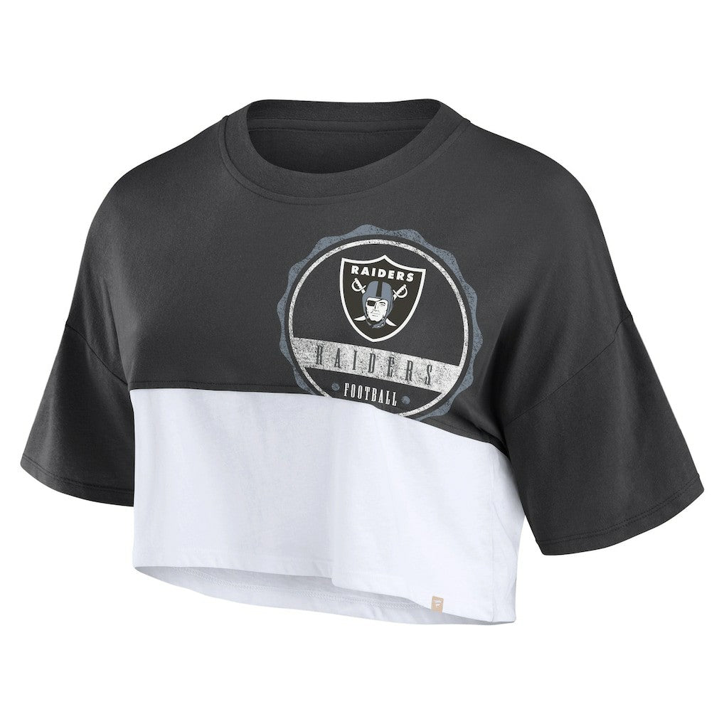Las Vegas Raiders Women's Boxy Color Split Cropped T-Shirt - Black/White T-shirts