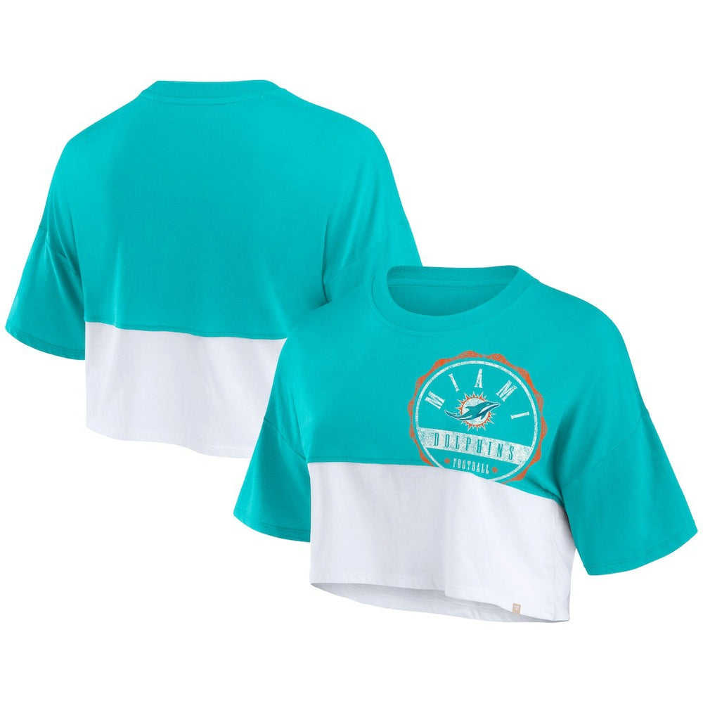 Miami Dolphins Women's Boxy Color Split Cropped T-Shirt - Aqua/White T-shirts