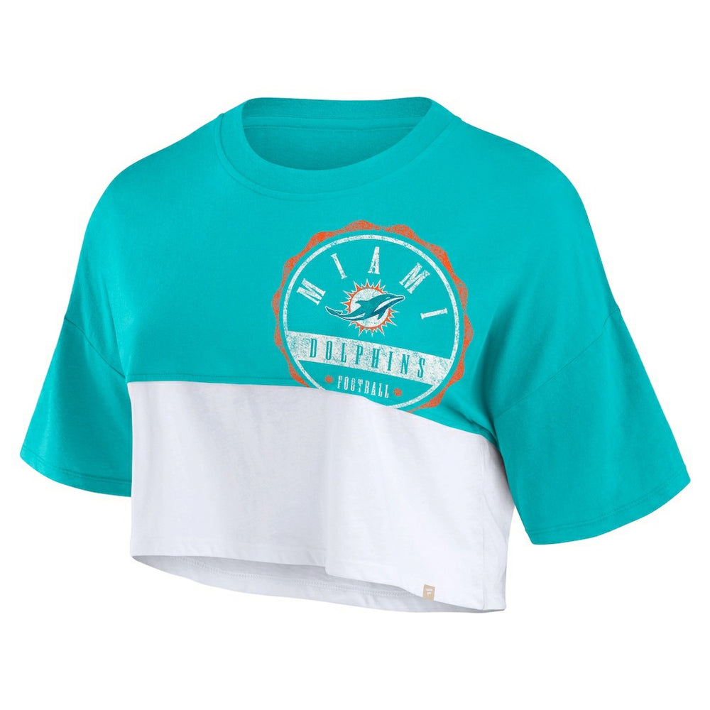 Miami Dolphins Women's Boxy Color Split Cropped T-Shirt - Aqua/White T-shirts