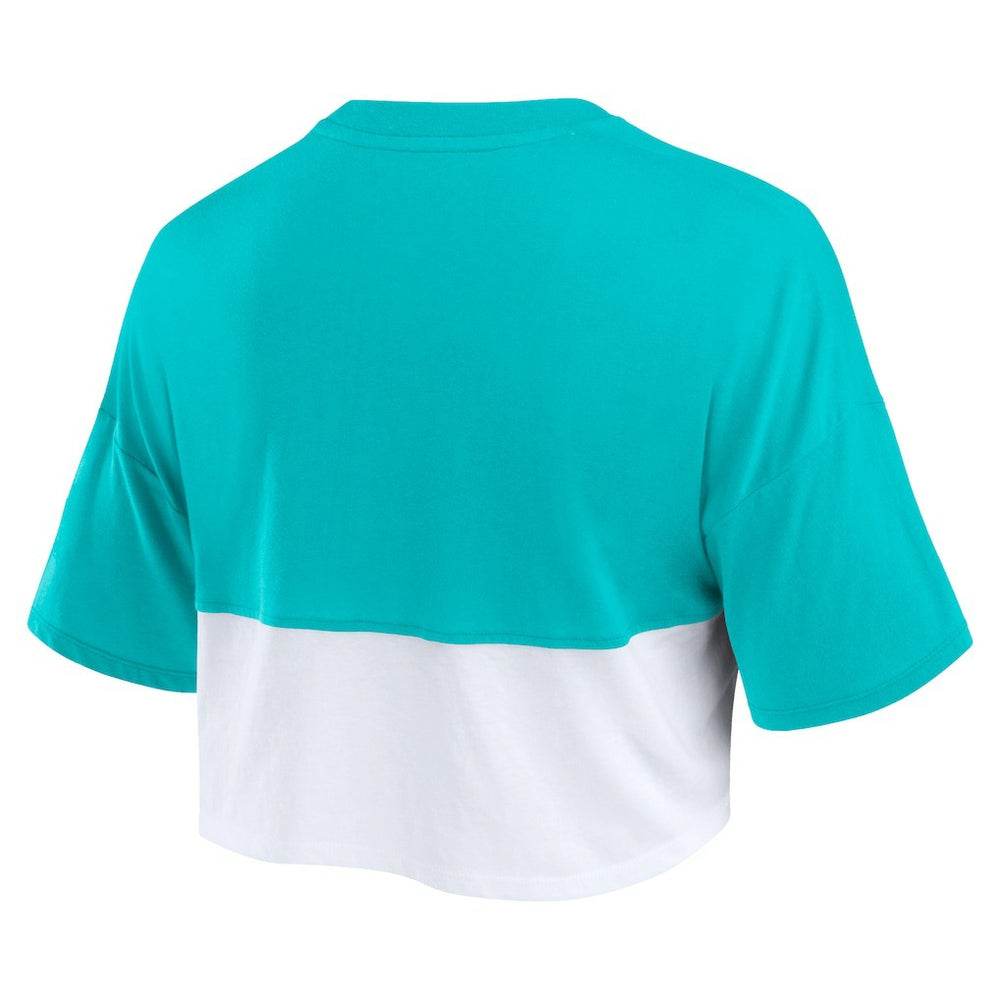 Miami Dolphins Women's Boxy Color Split Cropped T-Shirt - Aqua/White T-shirts