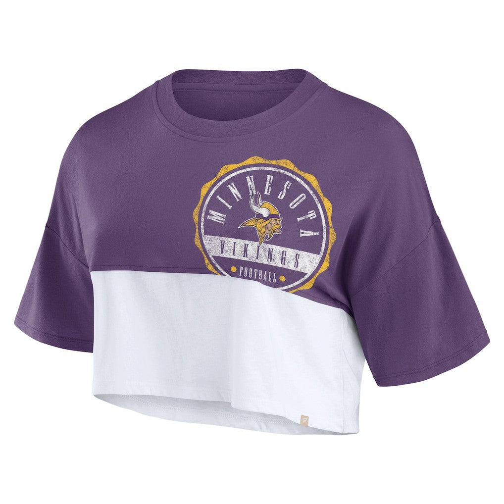 Minnesota Vikings Women's Boxy Color Split Cropped T-Shirt - Purple/White T-shirts
