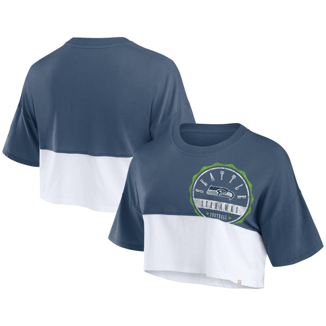 Seattle Seahawks Women's Boxy Color Split Cropped T-Shirt - College Navy/White T-shirts