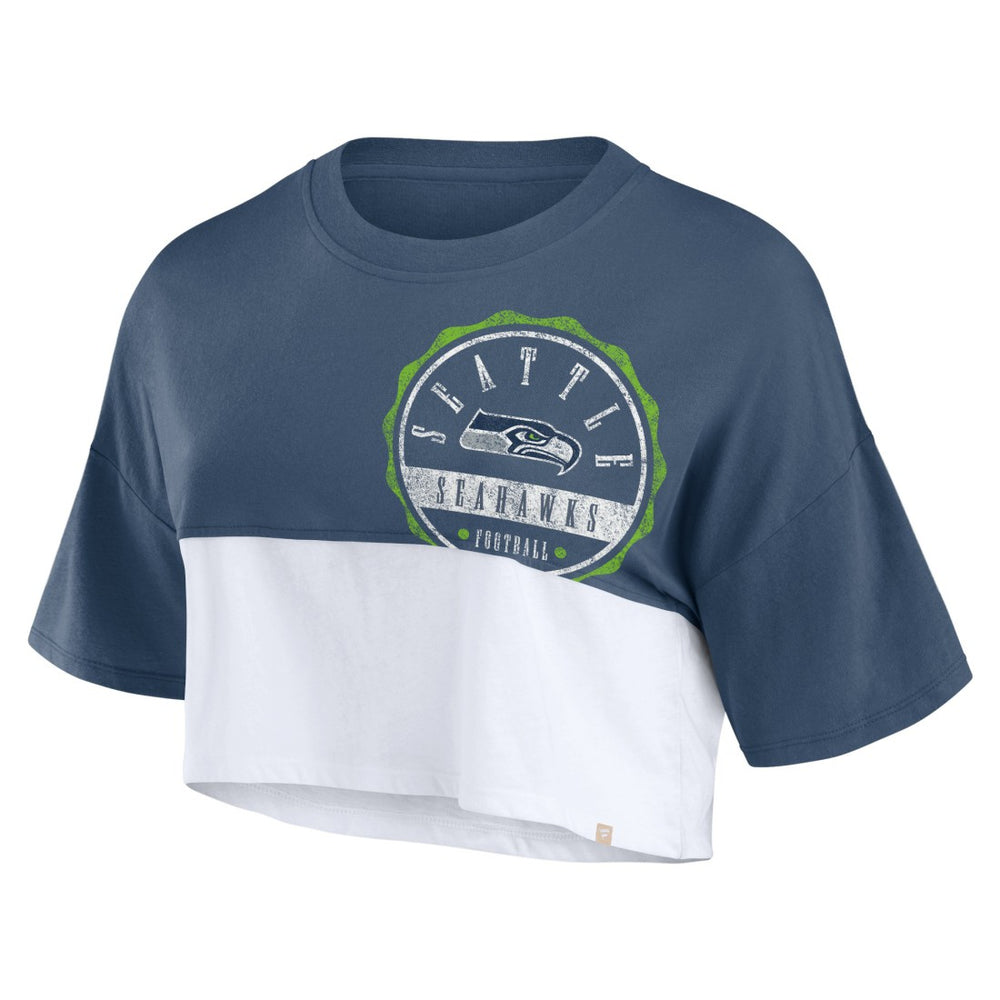 Seattle Seahawks Women's Boxy Color Split Cropped T-Shirt - College Navy/White T-shirts