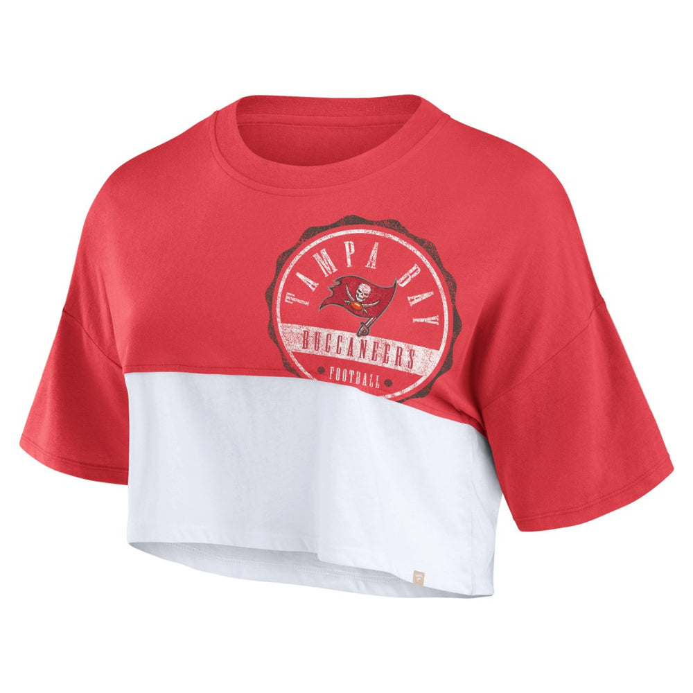 Tampa Bay Buccaneers Women's Boxy Color Split Cropped T-Shirt - Red/White T-shirts