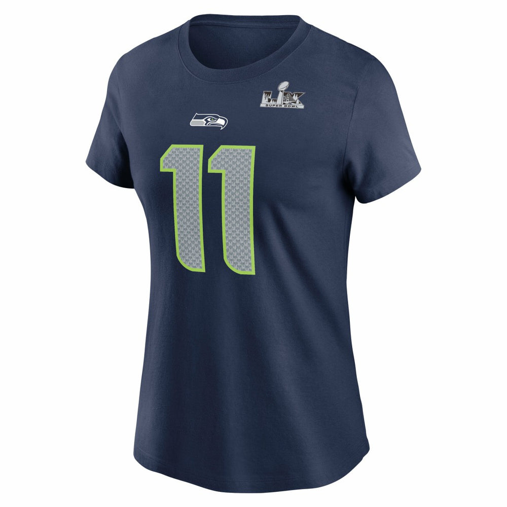 Jaxon Smith-Njigba Seattle Seahawks Women's Super Bowl LX Patch Name & Number T-Shirt - College Navy T-shirts