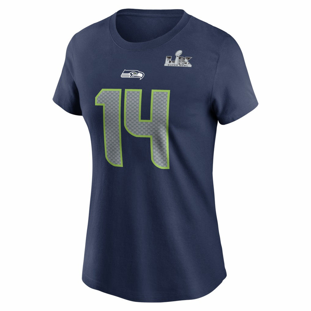 Sam Darnold Seattle Seahawks Women's Super Bowl LX Patch Name & Number T-Shirt - College Navy T-shirts