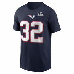 TreVeyon Henderson New England Patriots Super Bowl LX Patch Name & Number T-Shirt - Navy T-shirts