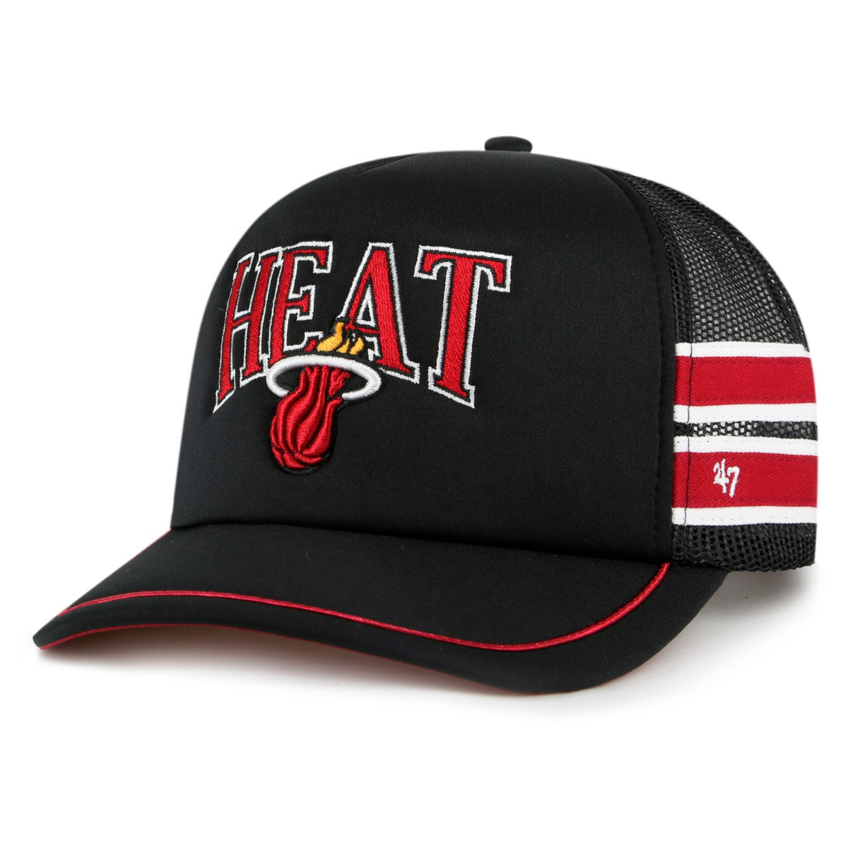 Miami Heat '47 Sidebrand Stripes Trucker Adjustable Hat Black - 47 brand