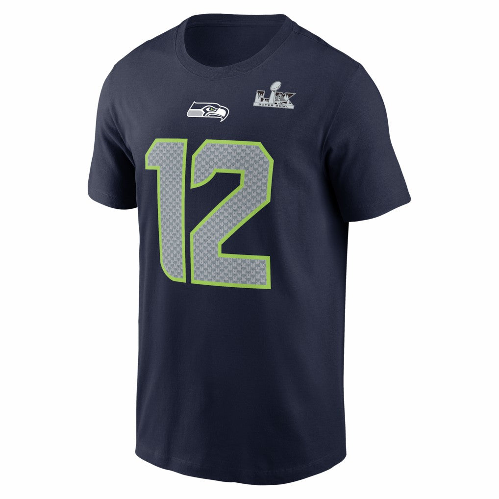 12s Seattle Seahawks Super Bowl LX Patch Name & Number T-Shirt - College Navy T-shirts