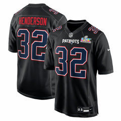 TreVeyon Henderson New England Patriots Super Bowl LX Patch Carbon Fashion Game Jersey - Black Jerseys