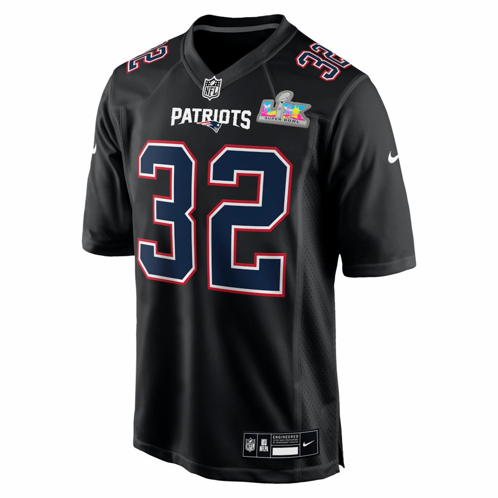 TreVeyon Henderson New England Patriots Super Bowl LX Patch Carbon Fashion Game Jersey - Black Jerseys