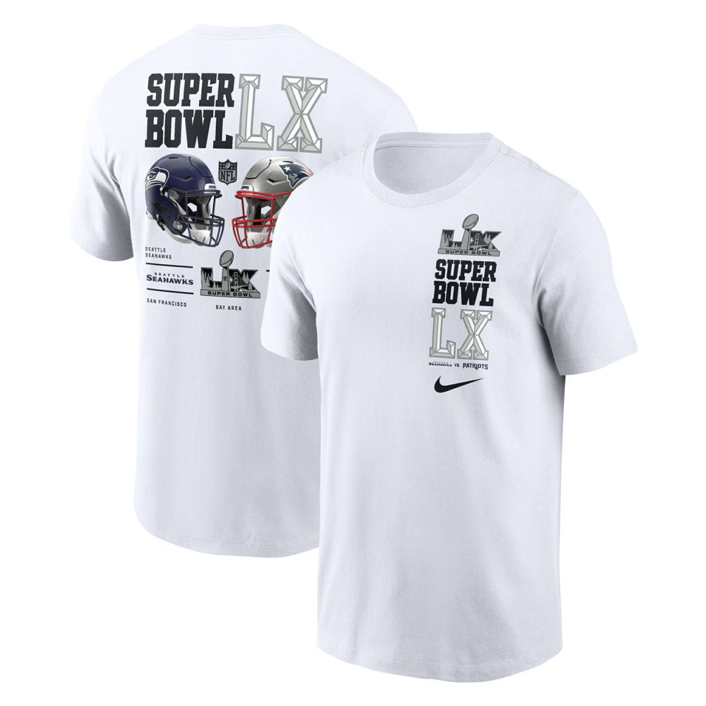 New England Patriots vs. Seattle Seahawks Super Bowl LX Dueling T-Shirt - White T-shirts