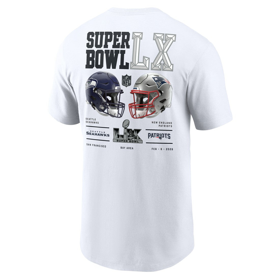 New England Patriots vs. Seattle Seahawks Super Bowl LX Dueling T-Shirt - White T-shirts